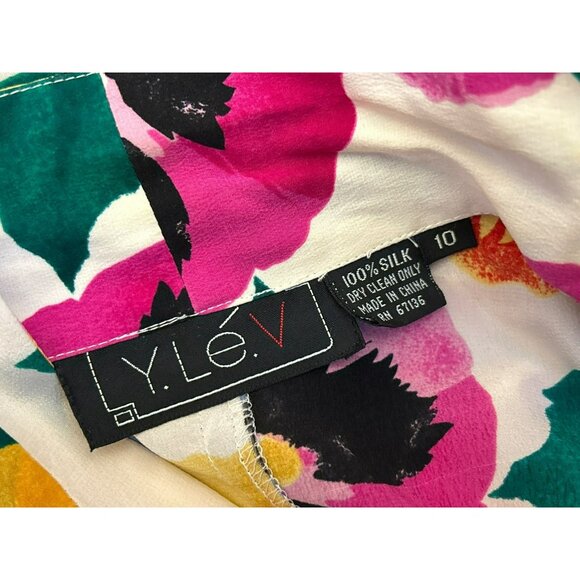 Y.Lev Womens Floral Silk Blazer Jacket Blouse Sz 10 Bright Colors Spring Summer - Picture 5 of 5